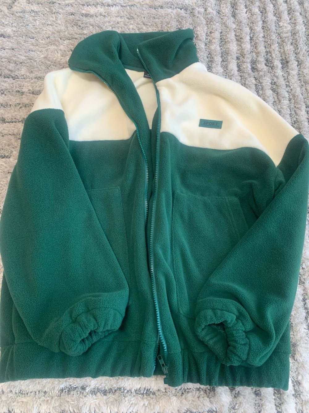 Cream and Teal Colorblock Fleece